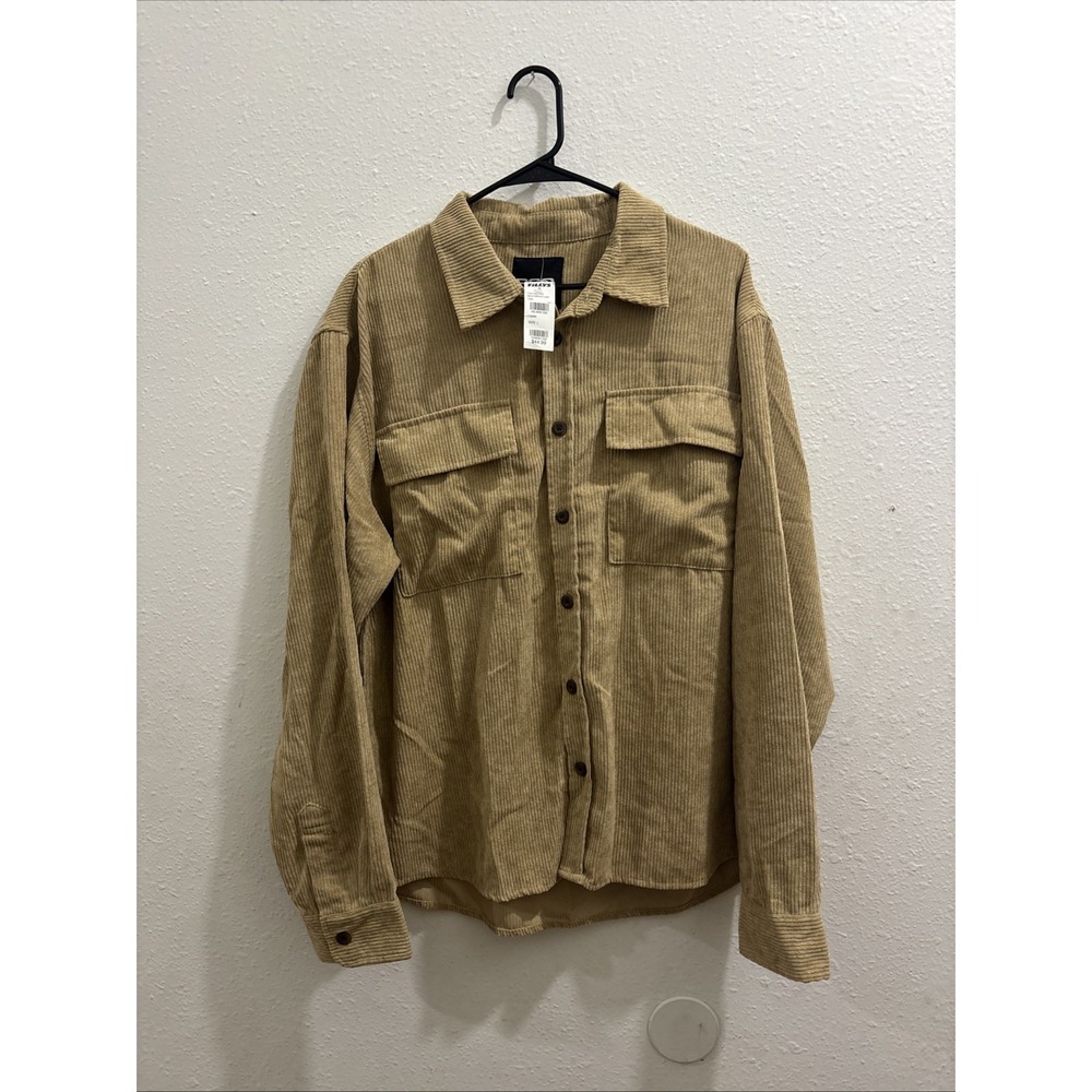 RSQ Men's Tan Corduroy Shirt Large NWT Oversized  Long Sleeve Button-Up A1